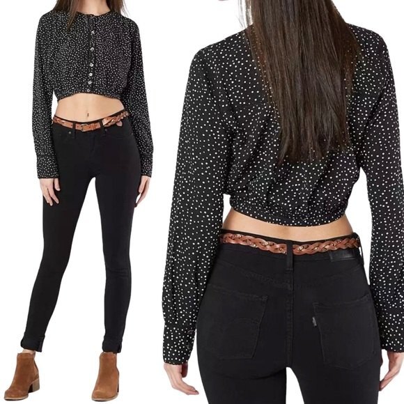 NWT Amuse Society Black Dots Isn’t She Charming Cropped Blouse Size Large NEW - Picture 14 of 14